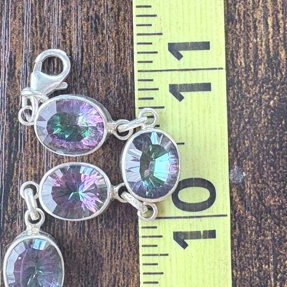 VTG sterling Silver 925 Mystic Topaz Tennis Bracelet Oval Bezel Set 7.5 - 8.25" - Picture 11 of 12